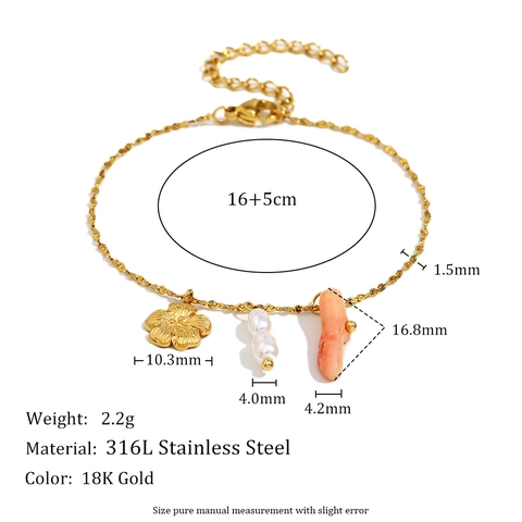 Pendente Fiore Collana Orecchini Bracciale Gioielli Acciaio Inossidabile 316L Placcato Oro 18K Perla Artificial Corallo