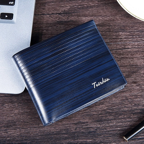 Portafoglio Corto Da Uomo Venatura Del Legno Pelle PU Bifold Business Casual Slot Per Schede Multiple Retrò Da Uomo