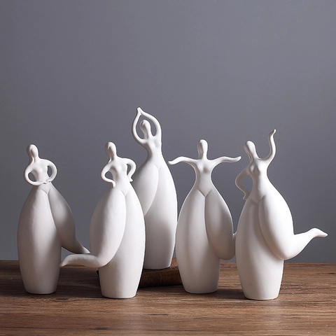 Figurine De Danseuse Abstraite En Céramique Blanc Mat Statue Nordique Moderne Minimaliste Décoration Maison Bureau Sculpture