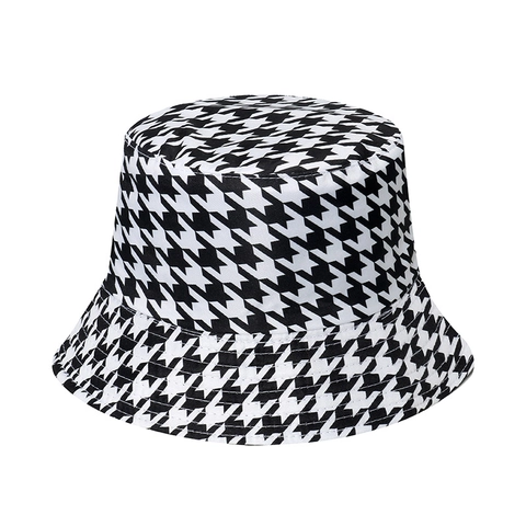 Chapeau Bob Réversible Polyester Protection Solaire Pied De Poule Et Imprimé Visage Souriant Coloré Mode Décontractée Femmes
