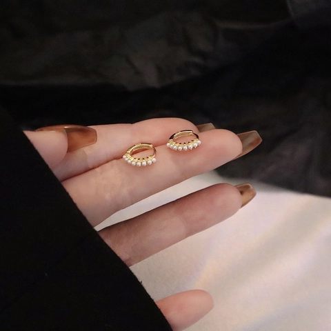 Orecchini A Cerchio Minimalisti Con Piccole Künstliche Perle In Ottone Con Perno In Argento Gioielli Eleganti Per Donna