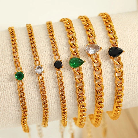 Bracciale in Acciaio Inossidabile Vintage da Donna Placcato Oro Con Pietra di Vetro Goccia Tonda Intarsiata Gioielli di Moda Minimalista