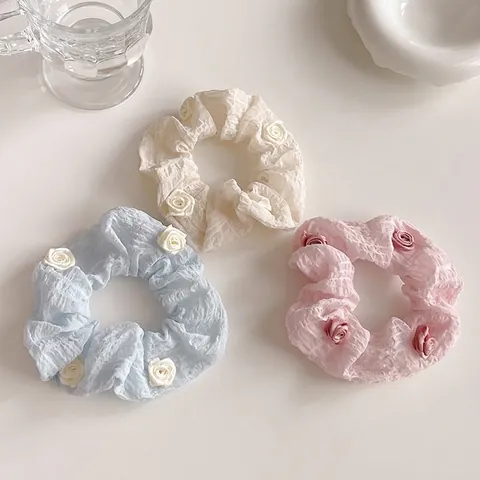 Eleganti Elastici Per Capelli Con Rose In Tessuto Plissettato Stile Coreano Per Donne E Ragazze