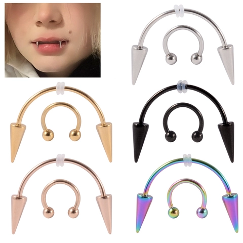 Stainless Steel Lip Nose Septum Ring Horseshoe Circular Barbell Smiley Vampire Fang Piercing Jewelry Punk For Women Men