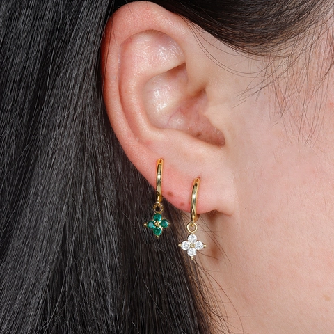 Four Leaf Clover Flower Hoop Earrings With 925 Sterling Silver Earring Post Colorful Zircon Dangle Drop Jewelry For Women