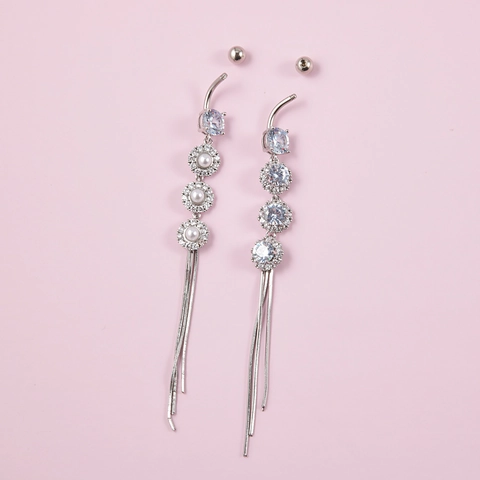 Roestvrijstalen Navelpiercing Met Zirkonia Imitatie Kunstparel Lange Kwastje Ketting Lichaamssieraden Voor Vrouwen
