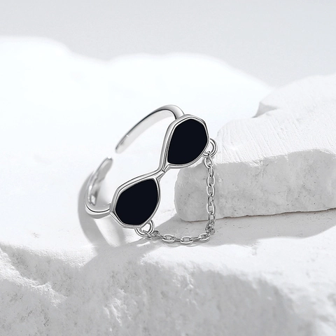 S925 Sterling Silver Sunglasses Ring For Women Minimalist Design Chain Open Adjustable Ring Creative Fashion Finger Jewelry