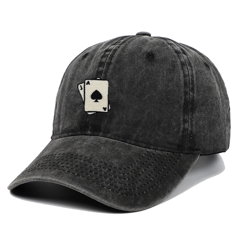 Gorra De Béisbol De Algodón Lavado Retro Bordado Carta De Póker Envejecido Ajustable Sombrero De Sol Al Aire Libre Unisex