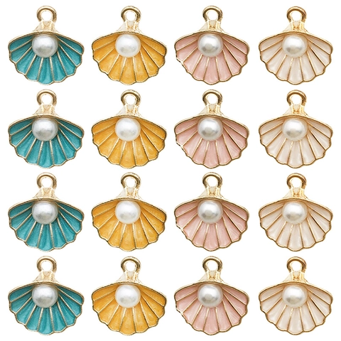 Shell Shaped Enamel Zinc Alloy Charms With Imitation Artificial Pearl DIY Jewelry Making Accessories For Necklaces And Earrings
