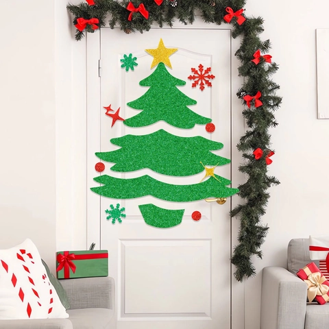 Adesivi per Decorazione Porte Fai-da-te Natalizi Cartone Babbo Natale Pupazzo di Neve Renna Tessuto Non Tessuto Casa