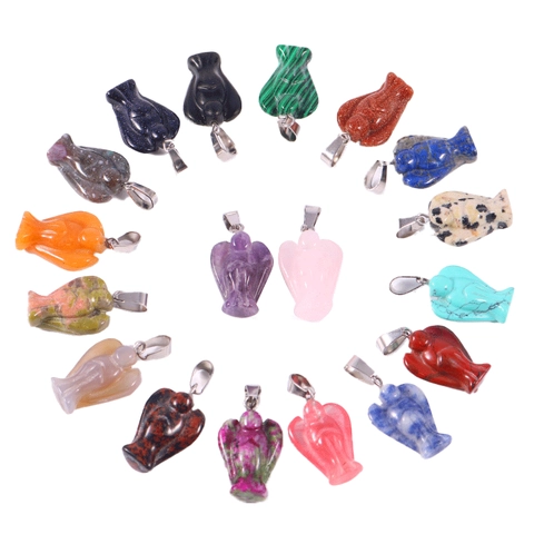 Pendente Angelo Intagliato Pietra Naturale Cristallo Pietra Guarigione Reiki Accessori Per Creazione Gioielli Con Gancio In Metallo