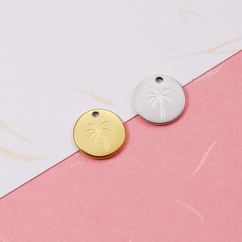 Round Palm Tree Charm 304 Stainless Steel 18K Gold Plated Mirror Polished For DIY Jewelry Making Accessory