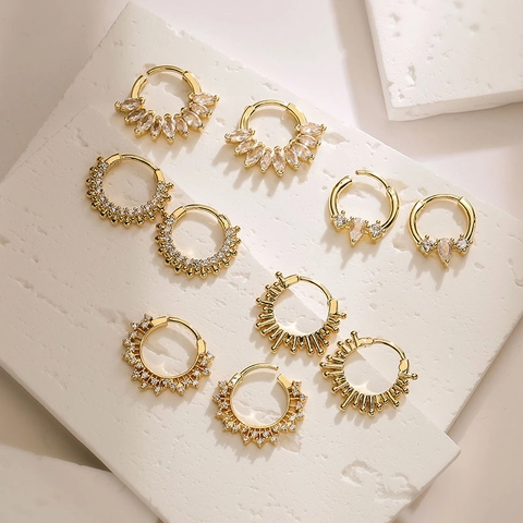 Copper Hoop Earrings For Women With Zircon Elegant Fashion Geometric Huggie Piercing Jewelry