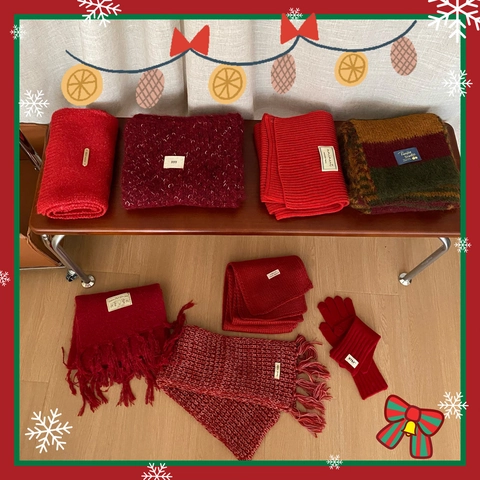 Sciarpa Donna Invernale Calda Spessa Rossa In Maglia Di Lana Muffole Con Ricamo Orso Nappe Regalo Natale Capodanno