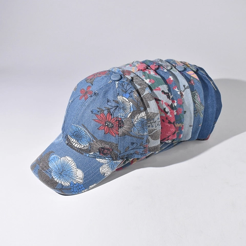 Casquette De Baseball En Denim À Imprimé Floral Chapeau De Soleil Réglable Style Ethnique Rétro Pour Hommes Femmes
