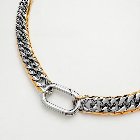 Collana Miami Cuban Acciaio Inossidabile Placcato Oro 18K Bicolore Catena Spessa Punk Hip Hop Industriale Gioielli Per Donna Uomo