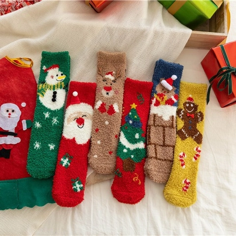 Weihnachts Bodensocken Korallenvlies Dick Warm Winter Zuhause Süßes Cartoon Weihnachtsmann Rentier Muster Damen Geschenk