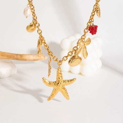 Edelstahl Vergoldete Anhänger DIY Schmuckherstellung Zubehör Künstliche Perle Seestern Herz Muschel Schleife Charms