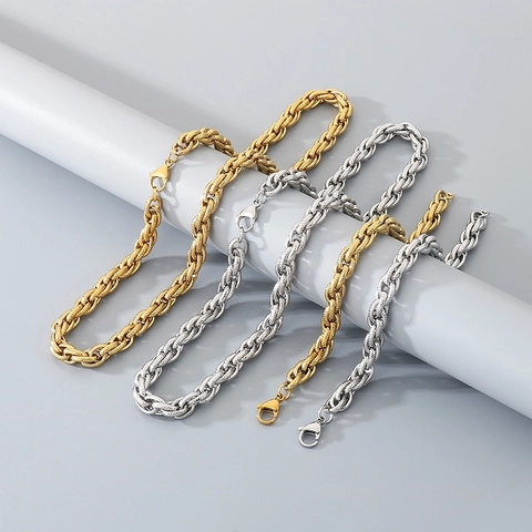 Bijoux En Acier Inoxydable Collier Et Bracelet À Chaîne Torsadée Pour Hommes Femmes Mode Or Argent Versatile