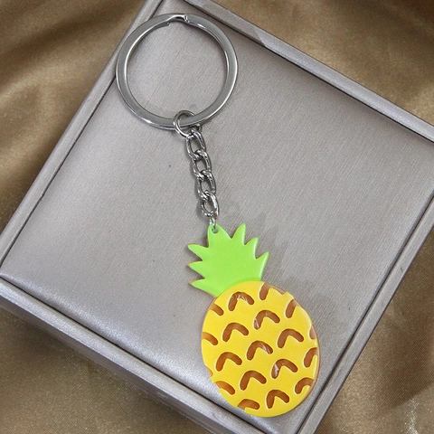 Porte-clés Ananas Acier Inoxydable Acrylique Fruit Pendentif Sac Charme Style Doux Cadeau Tendance Femmes Filles Anneau De Clé