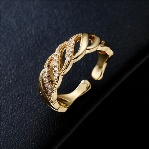 Verstellbarer Offener Ring 18K Gold Vergoldet Kupfer Mikropavé Zirkonia Twist Panzerkette Trendiger Schmuck Für Damen