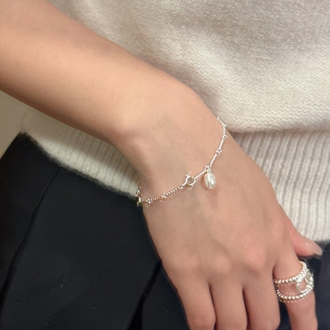 Bracciale Di Künstliche Perle In Argento Sterling 925 Retro Francese Per Donna Catena A Torsione Minima Ciondolo Perla Artificial A Goccia Gioielli Moda Regalo