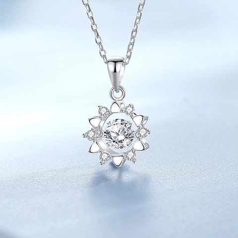 Collar con Colgante de Girasol de Plata de Ley 925 Para Mujer con Piedra Danzante Moissanita Circonia Flor Encanto Joyería Fina Elegante Regalo