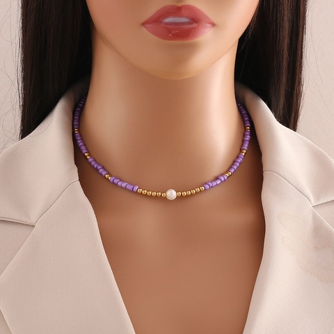 Handmade Bohemian Seed Bead Choker Necklace With Natural Artificial Pearl And Stainless Steel For Women Elegant Jewelry
