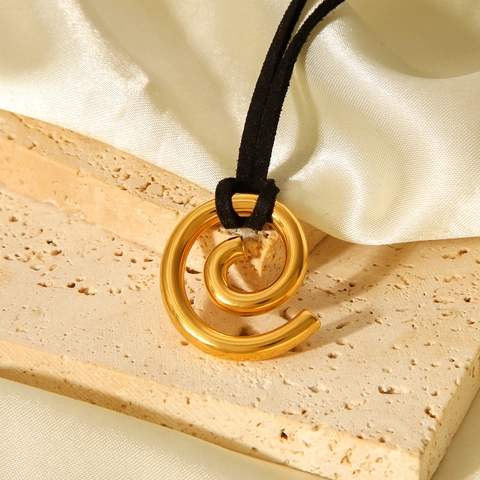 Collar Con Colgante De Espiral De Acero Inoxidable Chapado En Oro De 18K Con Cordón Negro Joyería Minimalista Mujer