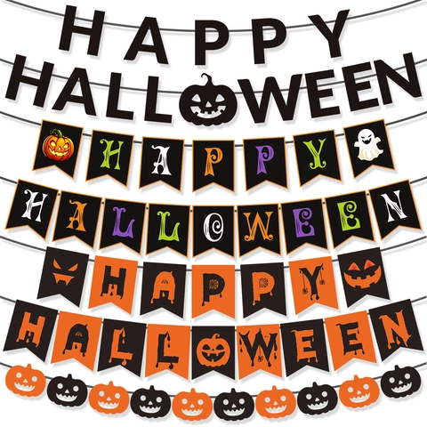 Halloween Banner Happy Halloween Papier Girlande Kürbis Geist Party Deko Haus Innen Außen Dekoration