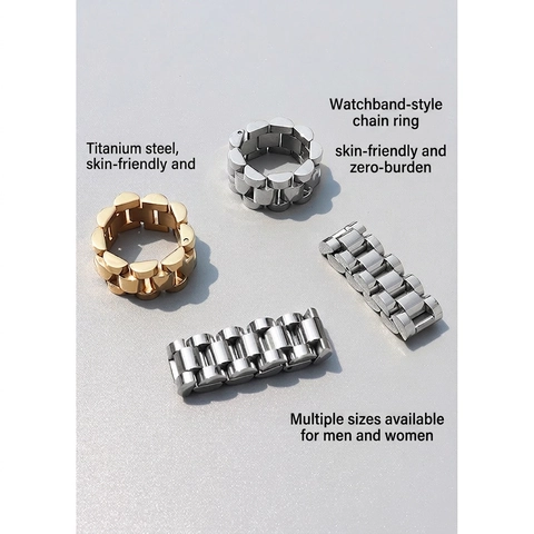 Anillo De Eslabones De Correa De Reloj De Acero De Titanio Banda Ancha Estilo Industrial Joyería De Moda
