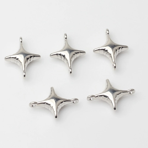 Zinc Alloy 3D Star Jewelry Connectors Silver Plated Double Hanging Loops For DIY Necklace Bracelet Crafting Making