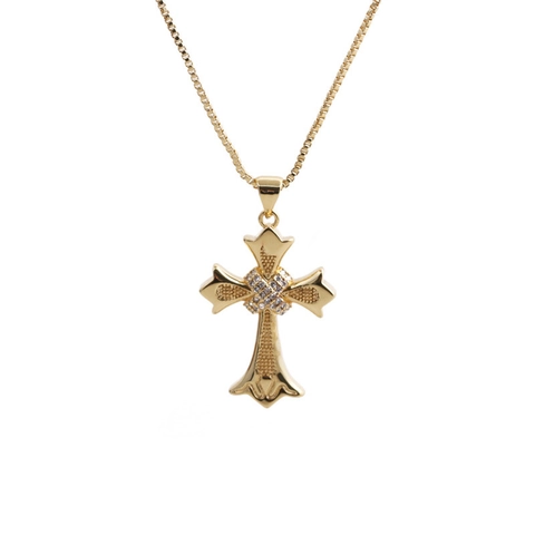 Collana Con Pendente A Croce Zirconia Cubica Incastonata Rame Catena A Scatola Gioielli Hip Hop Gothic