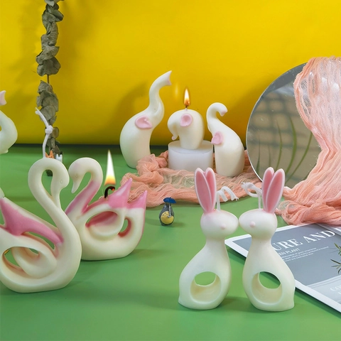 3D Animal Silicone Mold For DIY Scented Candle Handmade Soap Plaster Ornament Rabbit Swan Elephant Fish Crafting Tool