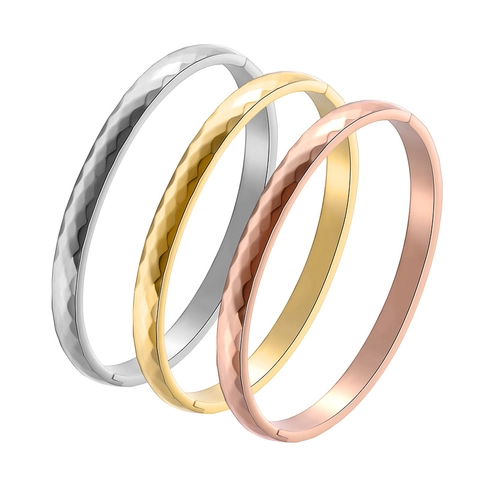 Hammered Texture Rhombic Pattern Titanium Steel Hinge Bangle Minimalist Unisex Polished Metal Bracelet Jewelry Accessory
