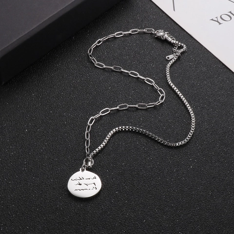 Edelstahl Halskette Für Damen Herren Gravierte Runde Platte Arabische Kalligraphie Anhänger Spleiß Doppel Kette Schmuck