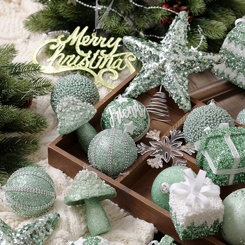 Decorazioni Per Albero Di Natale Palline Appese In Schiuma Glitter Perline Decorazione Festa Festival Lusso Verde Champagne Argento