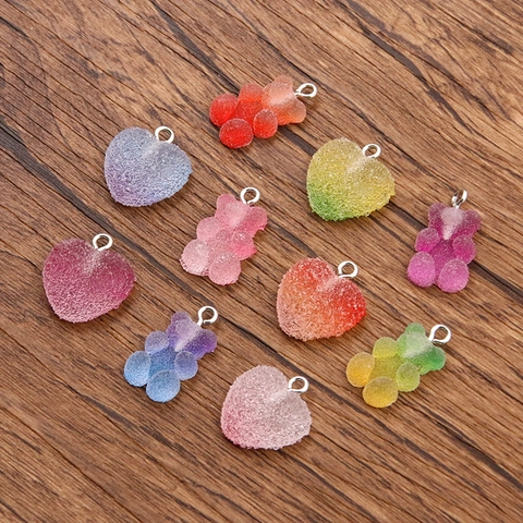 Breloques Pendentifs Ours Cœur Étoile Résine Dépolie Dégradé Couleurs Bonbons Avec Boucle Métallique Pour Bijoux DIY