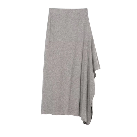 Women Knit Texture Asymmetric Hem Midi Skirt Solid Color High Waist Slim Fit Streetwear Chic Minimalist Casual Bottom