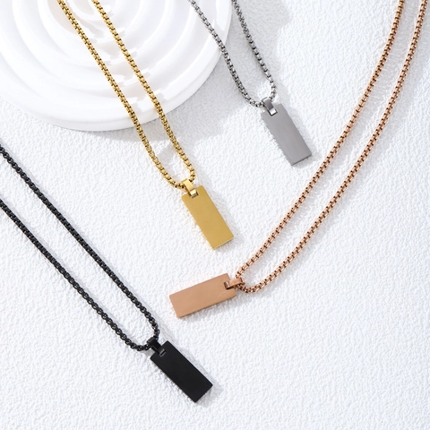 Minimalist Rectangle Pendant Necklace 304 Stainless Steel 18K Gold Plated Box Chain Simple Geometric Jewelry For Men Women