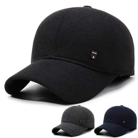 Winter Warme Baseballkappe Mit Ohrenklappen Fleecegefüttert Winddichte Verstellbare Outdoor Mütze Für Herren Stricktextur Sport