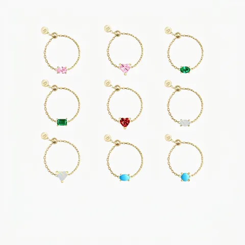 Minimalist Adjustable Chain Ring 925 Sterling Silver With Cubic Zirconia Opal Turquoise Elegant Jewelry For Women
