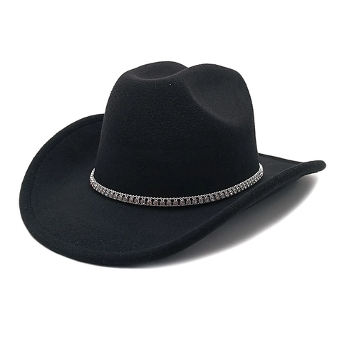 Cappello Da Cowboy Occidentale Feltro Di Poliestere Tesa Larga Con Cintura Di Strass Cappello Da Festa Elegante Per Uomini Donne
