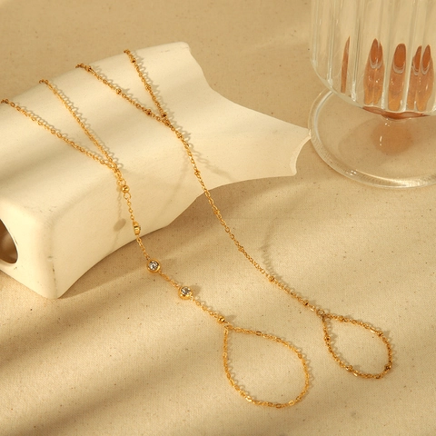 Hand Chain Finger Bracelet 18K Gold Plated Stainless Steel Cubic Zirconia For Women Ins Style Minimalist Jewelry Bohemian