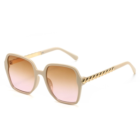 Übergroße Polygon Sonnenbrille UV400 Schutz PC Gläser Metallkettenbügel Retro Fashion Outdoor Street Style Sonnenbrille