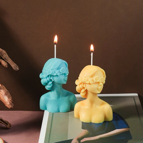 Blindfolded Girl Bust Silicone Candle Mold Flower Crown Goddess Body Statue DIY Handmade Soap Resin Gypsum Craft Decor