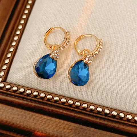 Pendientes De Aro Retro Franceses Gota De Agua Con Diamantes De Imitación Aleación Chapado En Oro Gema Poste De Plata Mujer