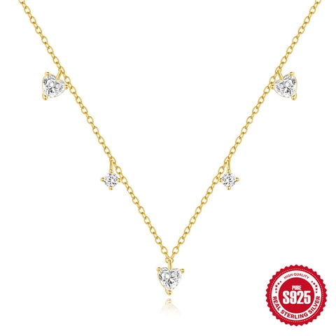 Minimalistisch 925 Sterling Zilver Verguld Zirconia Hart Hanger Ketting Voor Dames Elegante Sleutelbeenhanger Sieraden Cadeau