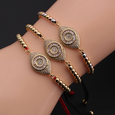 Evil Eye Armband Kupfer Zirkon Verstellbares Geflochtenes Seil Schmuck Handgefertigt Boho Damen