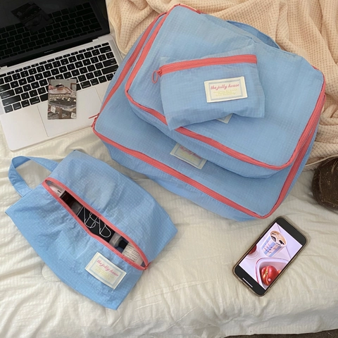 Reis Opbergtas Waterdicht Nylon Rasterpatroon Kleding Organizer Tas Inpakkubus Koffer Bagage Arrangement